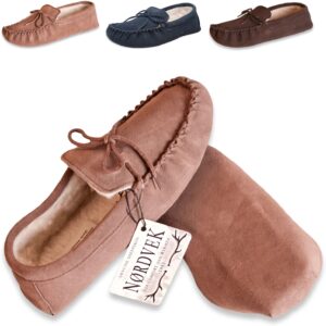 nordvek womens sheepskin suede moccasin slippers with suede sole 431 100