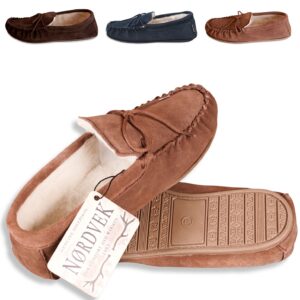 nordvek womens sheepskin suede moccasin slippers with rubber sole 430 100