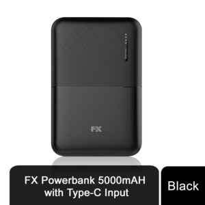 fx power bank 5000 mah with type c input, compitable with smartphones black