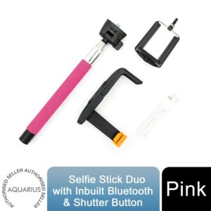 aquarius bluetooth built in remote camera controls expandable selfie stick, pink