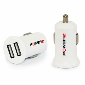 powerz 2.4amp dual usb port car charger white