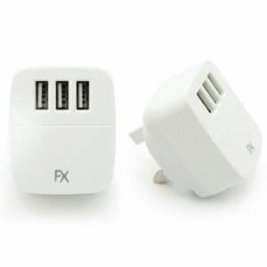 fx powabud mains 2 port usb or 3 port usb charger 2.1amp/3.1amp[3port usb 3.1amp white]