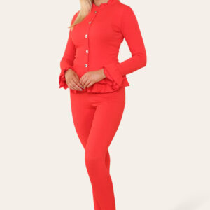 long sleeves peplum front buttons frilled hem lounge wear set