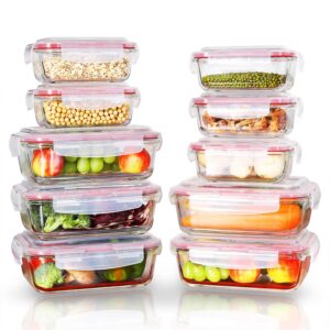 vinsani glass food storage 10 pack containers rectangle food meal prep lunch boxes with lids airtight heat resistant leakproof lid bpa free dishwasher microwave oven freezer safe