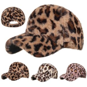luxurious plush leopard adjustable baseball cap for all seasons