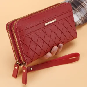 trisjem pu leather wallet stylish double zipper money bag for women