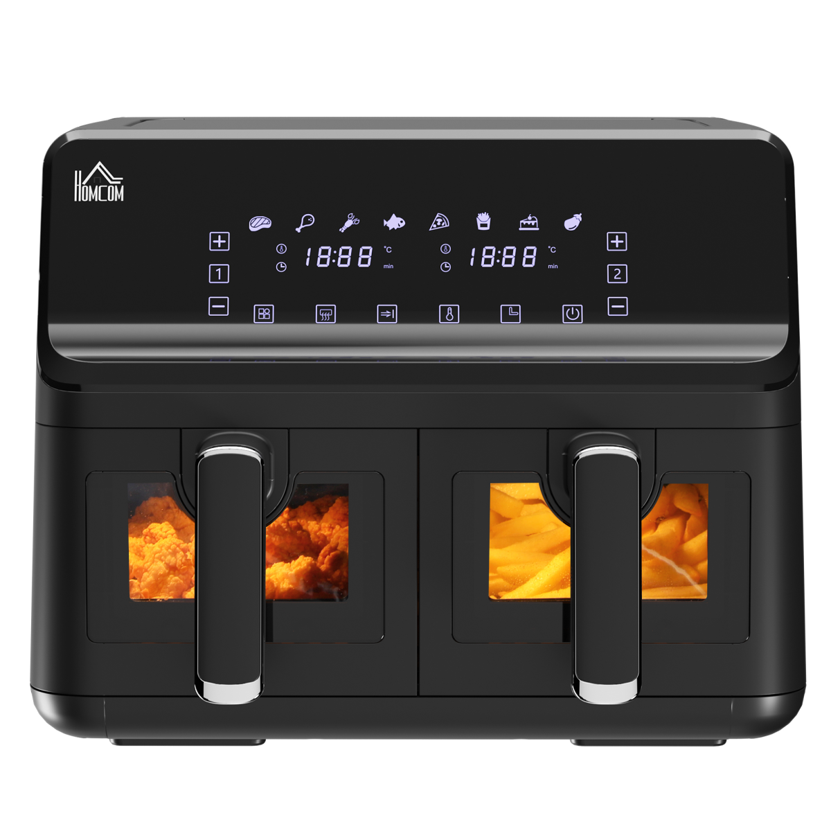 dual air fryer 8l family size w/ 2 basket 8 presets cookbook timer 2500w