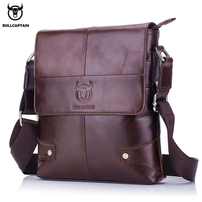 bullcaptain genuine leather business bag with flap pocket and zipper closure